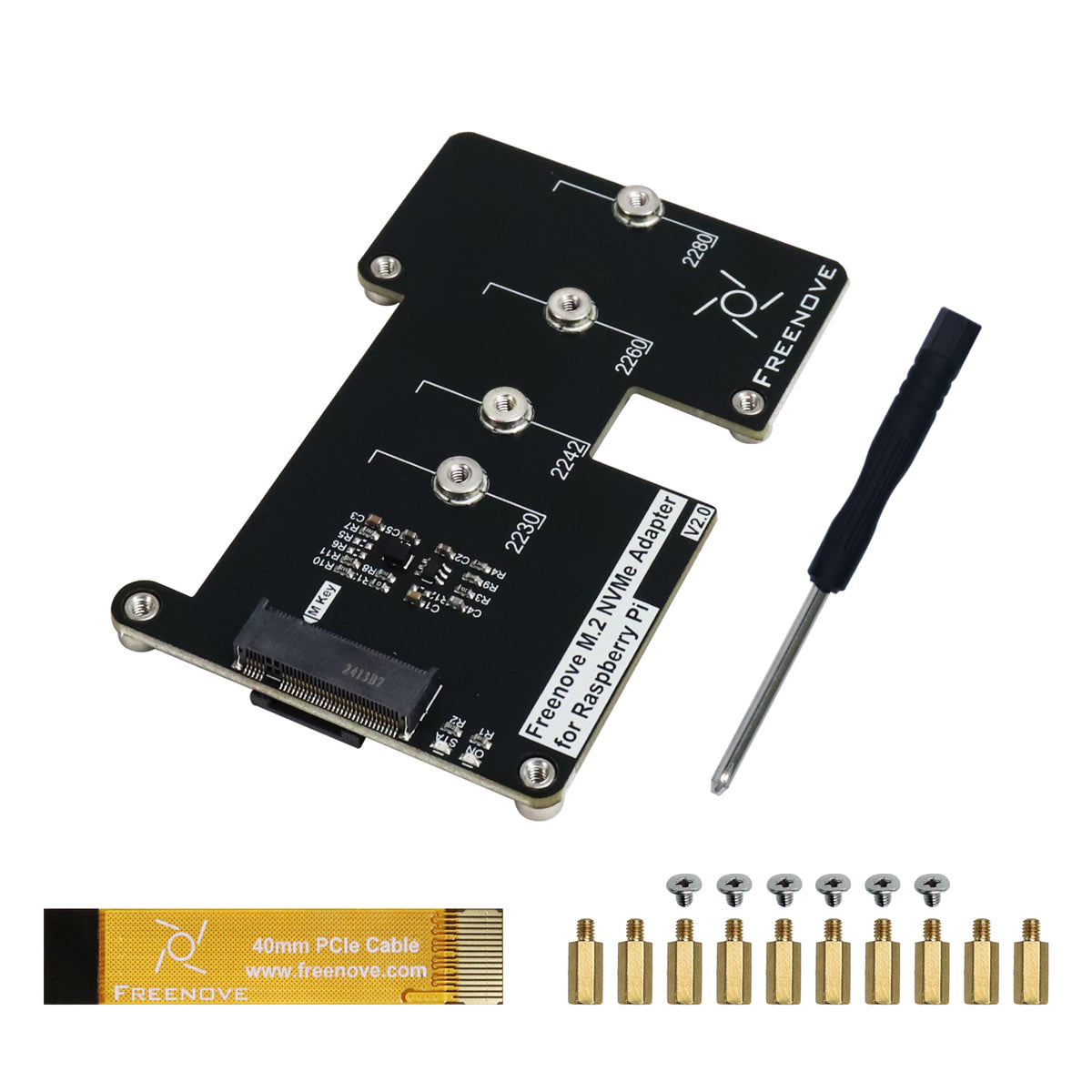 Freenove M.2 NVMe Adapter V2 for Raspberry Pi 5 with 128GB 256GB 512GB SSD, M.2 HAT Add-on Board, Solid State Drive, PCIe 2.0 / 3.0 Tested Speed 800 MB/s
