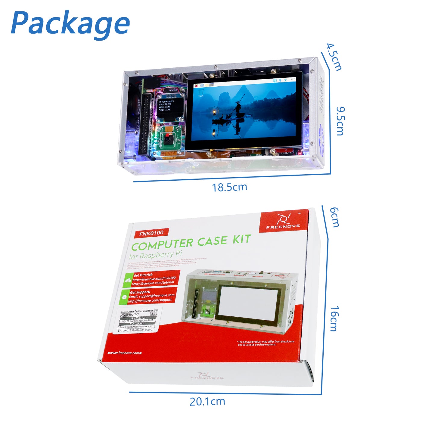 Freenove Computer Case Kit for Raspberry Pi 5 with M.2 SSD 4.3 Inch Touchscreen 5 MP Camera