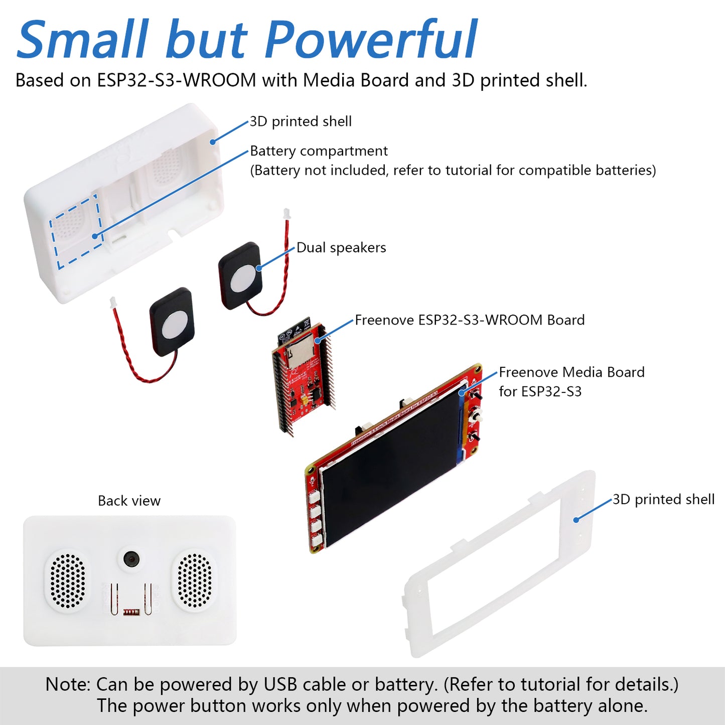 Freenove Media Kit for ESP32-S3 ESP32 S3 CAM Camera Wi-Fi Bluetooth, OpenAI / XiaoZhiAI, Dual-core 32-bit 240 MHz Microcontroller, Screen Dual Speakers Dual Microphones, Tutorial Code