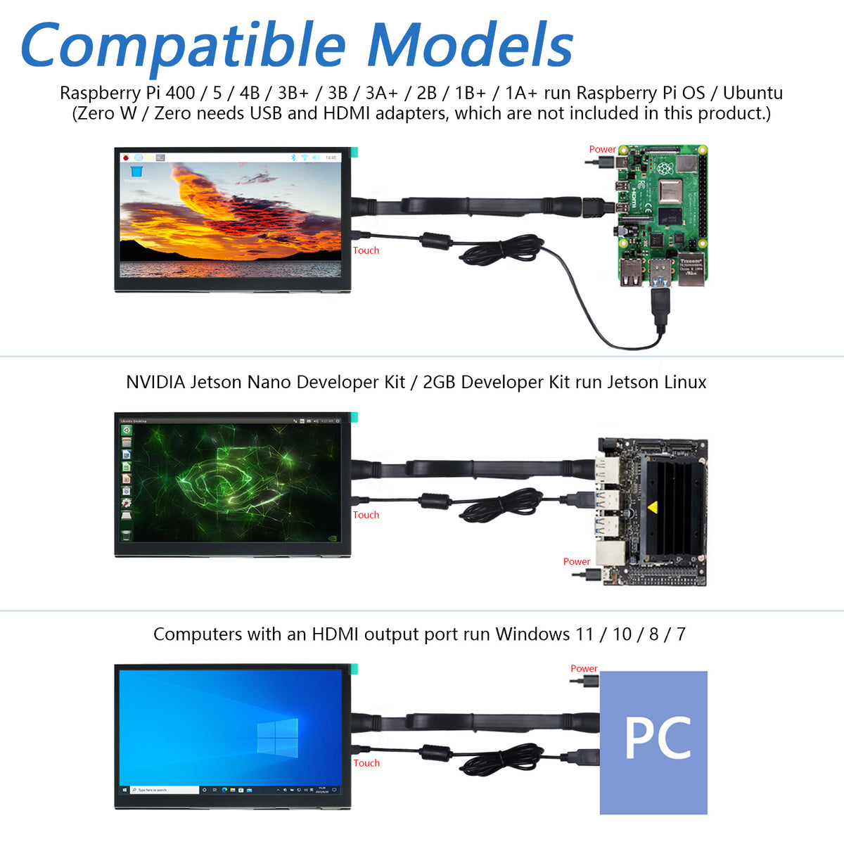 Freenove 7 Inch HDMI Touchscreen Monitor with Speaker for Raspberry Pi 5 4 Jetson Nano PC (No Shell), 1024x600 Pixel IPS Display, 5-Point Touch Capacitive Screen