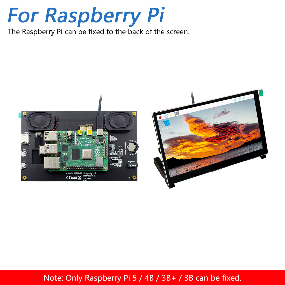 Freenove 7 Inch HDMI Touchscreen Monitor with Speaker for Raspberry Pi 5 4 Jetson Nano PC (No Shell), 1024x600 Pixel IPS Display, 5-Point Touch Capacitive Screen