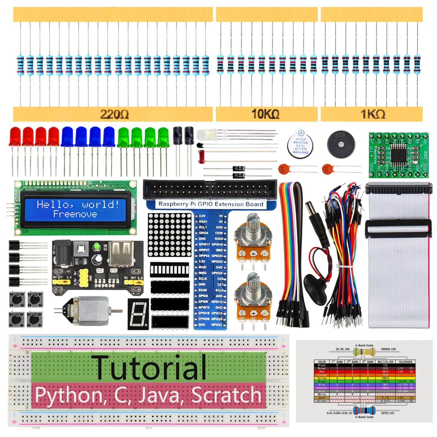 Freenove Super Starter Kit for Raspberry Pi 5 4 B 3 B+ Zero 2 W, 682-Page Tutorial, 88 Projects, 164 Items, Python C Java Scratch Processing Code