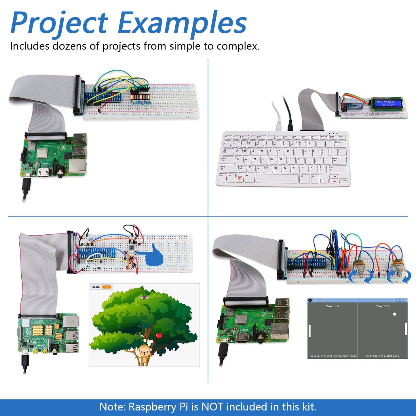 Freenove Ultimate Starter Kit for Raspberry Pi 5 4 B 3 B+ Zero 2 W, 962-Page Tutorial, 128 Projects, 223 Items, Python C Java Scratch Processing Code