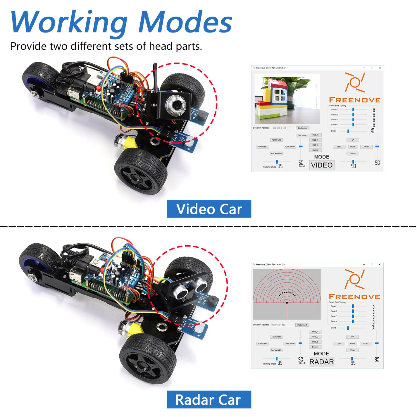 Freenove Three Wheeled Smart Car Kit For Raspberry Pi 5839