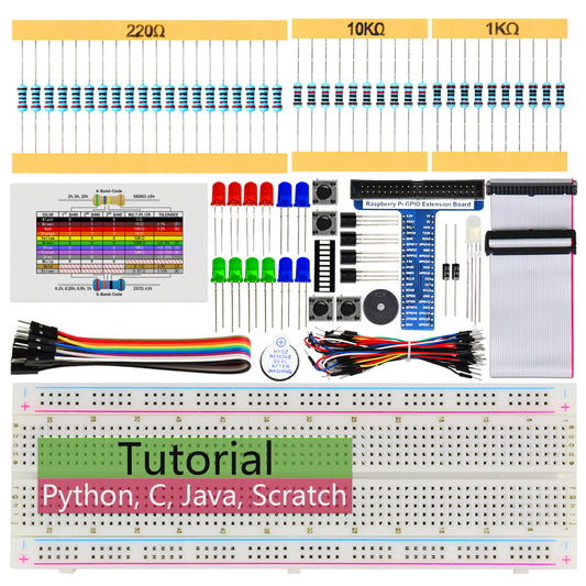 Freenove Basic Starter Kit for Raspberry Pi 5 4 B 3 B+ Zero 2 W, 383-Page Tutorial, 48 Projects, 146 Items, Python C Java Scratch Processing Code