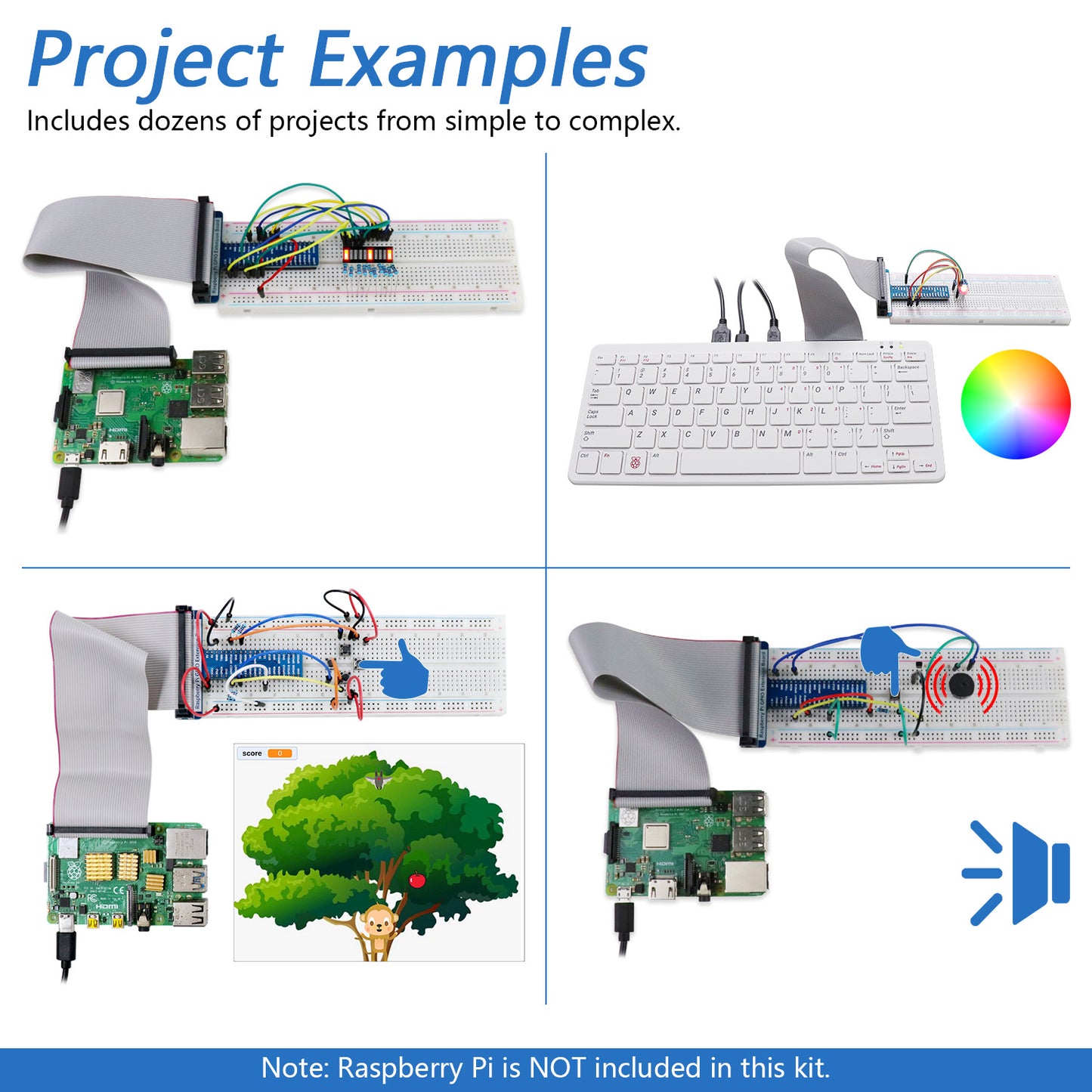 Freenove Basic Starter Kit for Raspberry Pi 5 4 B 3 B+ Zero 2 W, 383-Page Tutorial, 48 Projects, 146 Items, Python C Java Scratch Processing Code