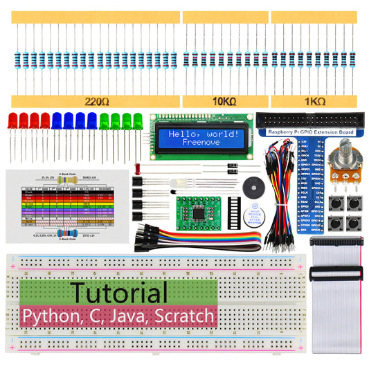 Freenove LCD Starter Kit for Raspberry Pi 5 4 B 3 B+ Zero 2 W, 535-Page Tutorial, 69 Projects, 151 Items, Python C Java Scratch Processing Code