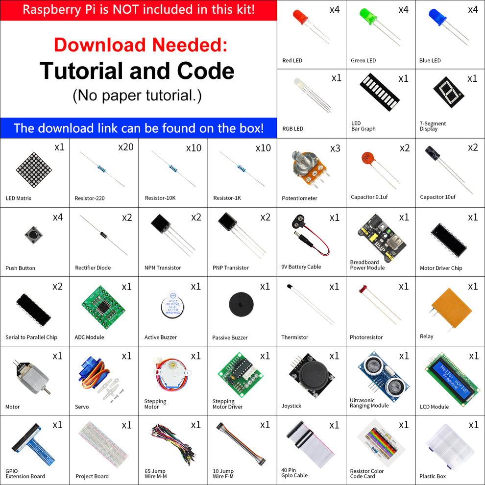 Freenove Super Starter Kit Raspberry Pi 5 4B 3B+ 400 Zero 2W - 682 Pages Tutoriel Détailé, 164 Composants, 88 Projets En Python C Java Scratch (Raspberry Pi Non Inclus)