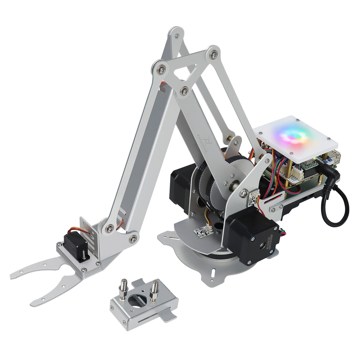 Freenove Robot Arm Kit for Raspberry Pi 5 4 Zero 2 W, High Accuracy Metal Structure Stepper Motor, Clamping Mode and Drawing Mode, Record and Replay, App Control