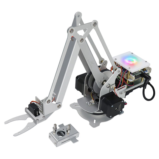 Freenove Robot Arm Kit for Raspberry Pi 5 4 Zero 2 W, High Accuracy Metal Structure Stepper Motor, Clamping Mode and Drawing Mode, Record and Replay, App Control