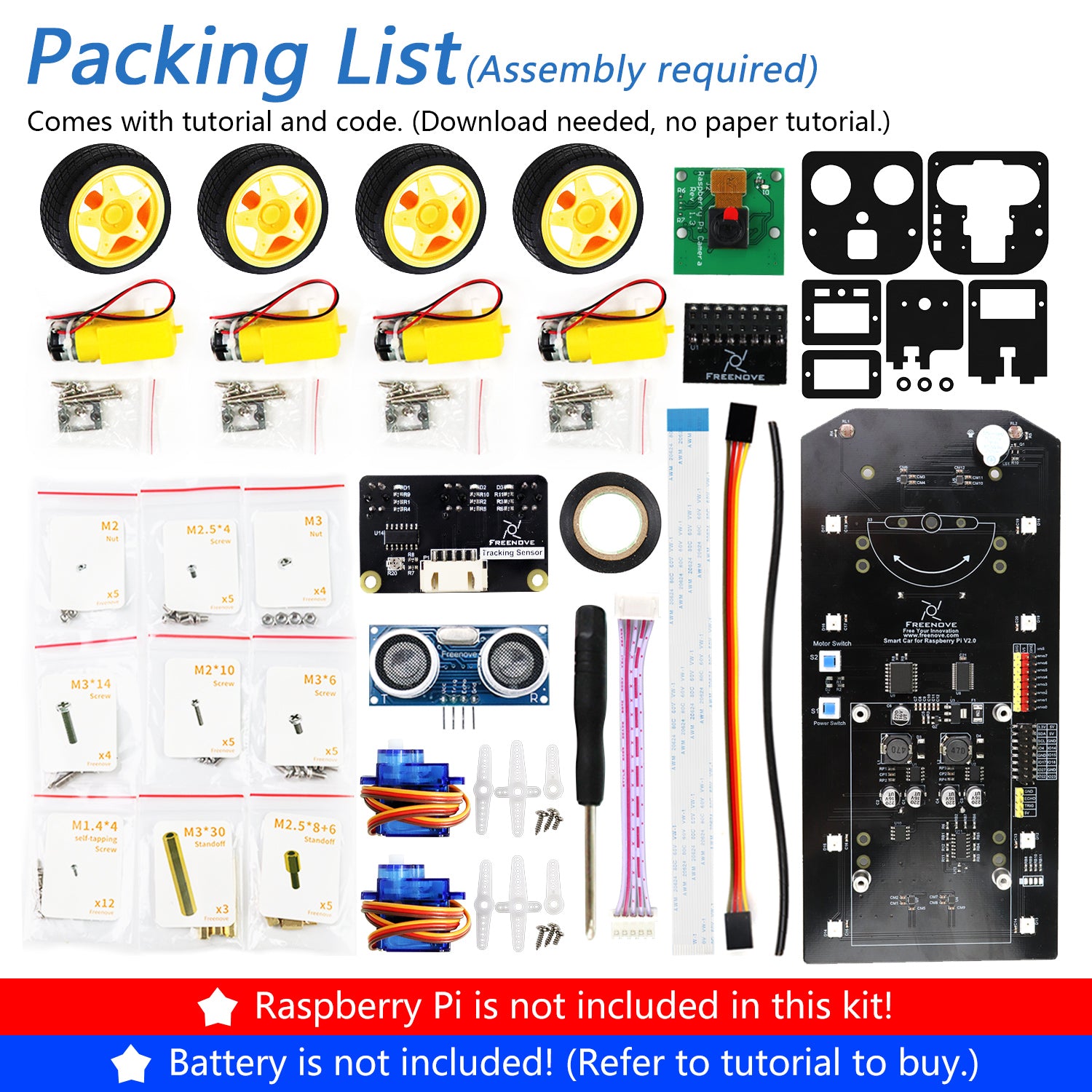 Freenove 4WD Smart Car Kit for Raspberry Pi 5 4 B 3 B+