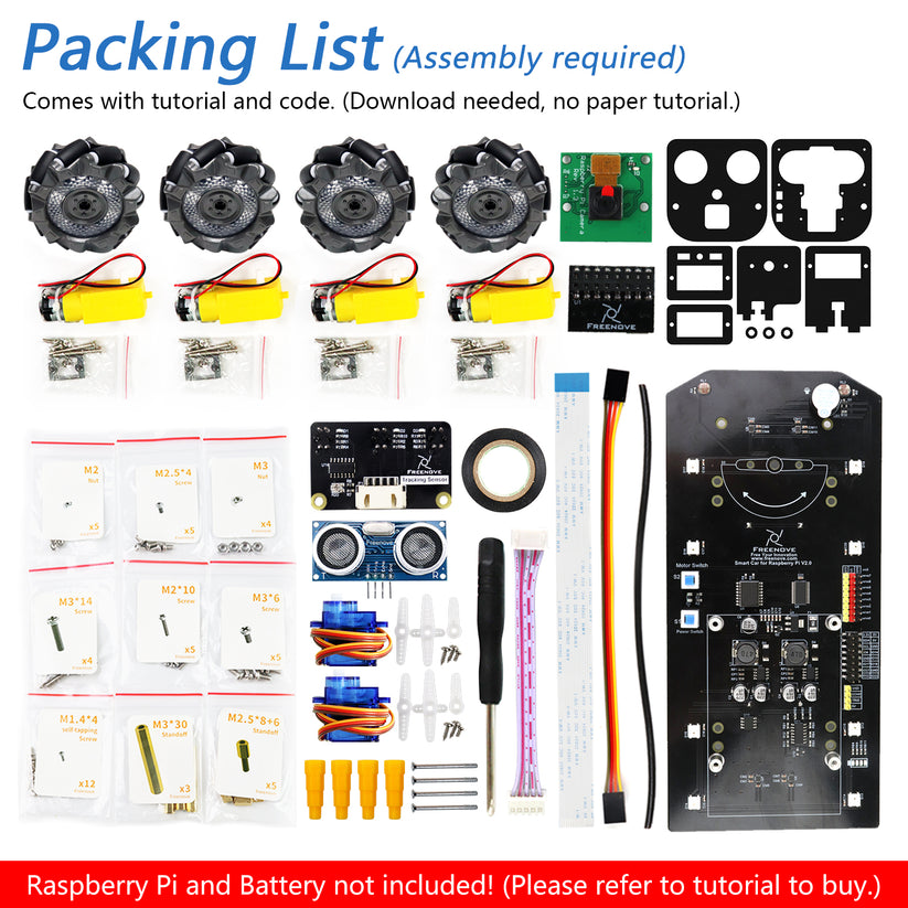 Freenove Mecanum Wheel Car Kit for Raspberry Pi 5 4 B 3 B+ Zero 2 W, F