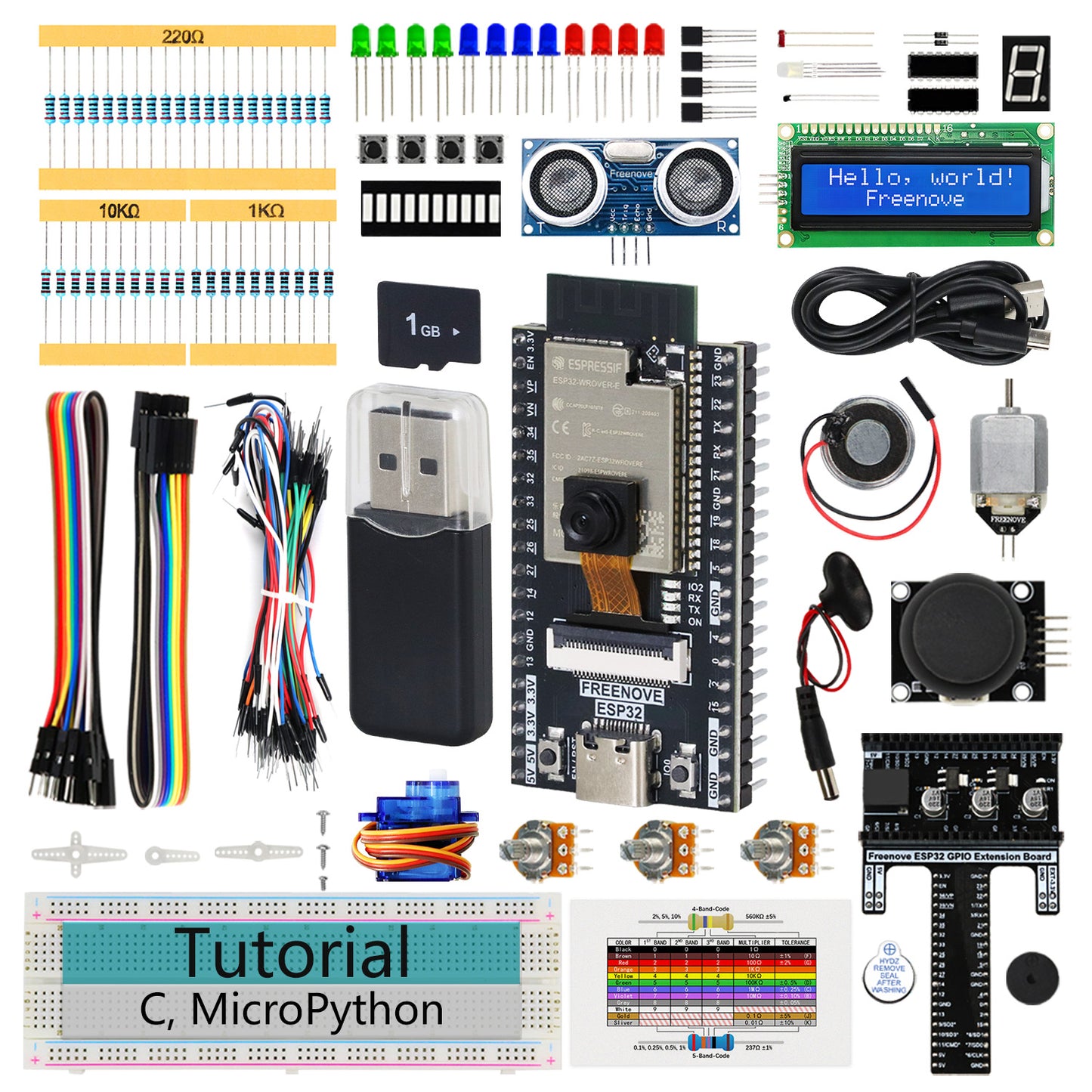 Freenove ESP32 DEV CAM Kit Super Starter Kit, Onboard Camera Wi-Fi Bluetooth, 240 MHz 32-bit Dual-core, Python C Code, 522-Page Detailed Tutorial, 78 Projects, 175 Items