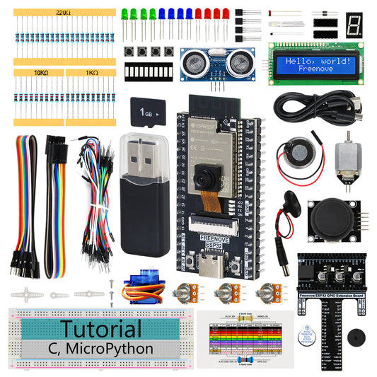 Freenove ESP32 DEV CAM Kit Super Starter Kit, Onboard Camera Wi-Fi Bluetooth, 240 MHz 32-bit Dual-core, Python C Code, 522-Page Detailed Tutorial, 78 Projects, 175 Items