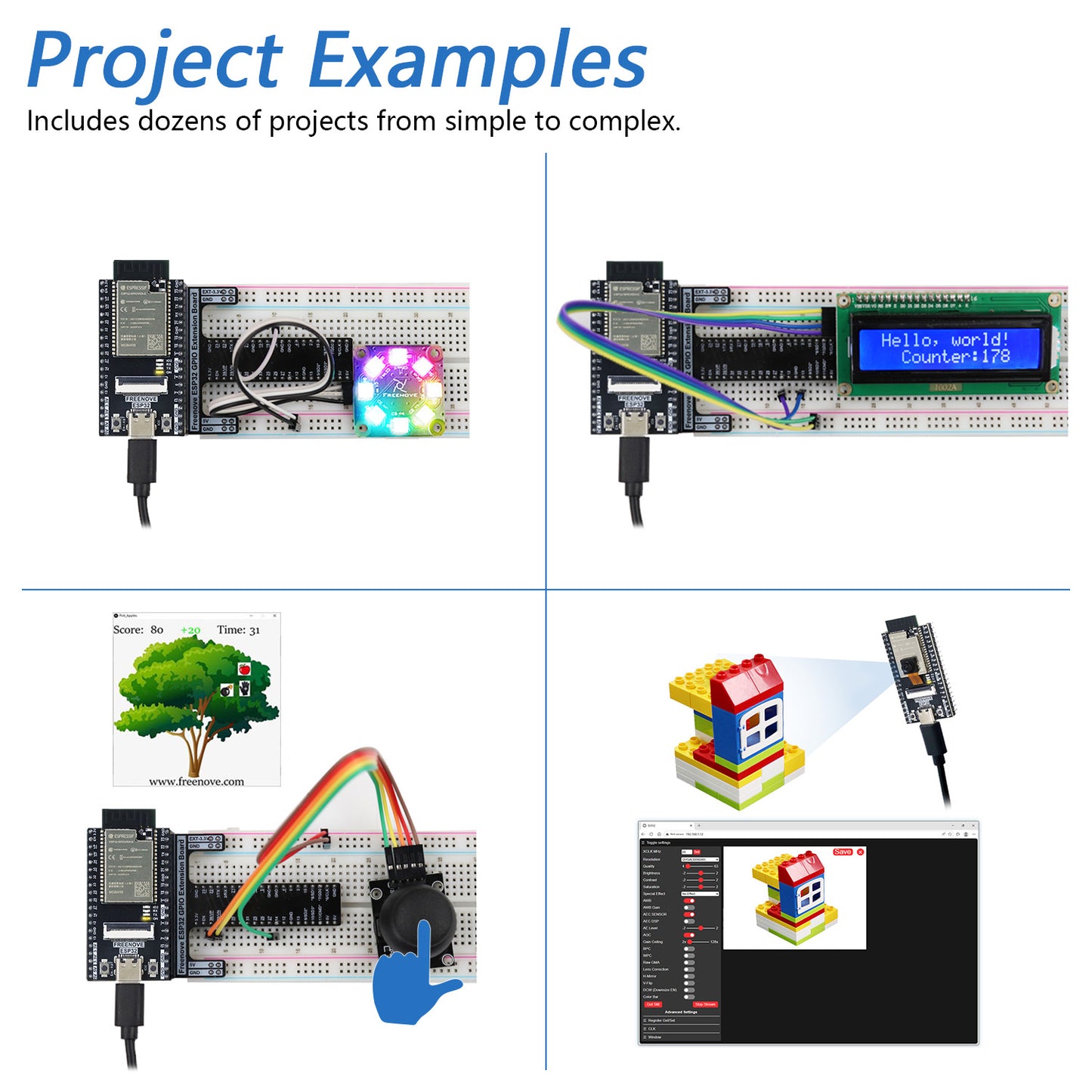 Freenove ESP32 DEV CAM Kit Ultimate Starter Kit, Onboard Camera Wi-Fi Bluetooth, 240 MHz 32-bit Dual-core, Python C Java Code, 795-Page Tutorial, 122 Projects, 242 Items
