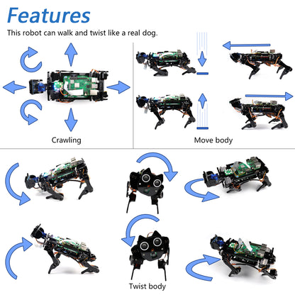 Freenove Robot Dog Kit for Raspberry Pi 5 4 Zero 2 W, Walking, Self Balancing, Face Recognition, Ball Tracing, Ultrasonic Ranging, App Control, Camera, Servo