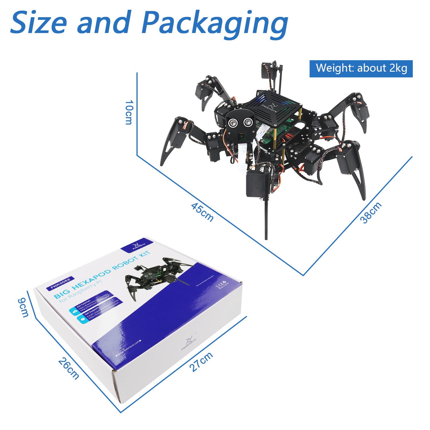 Freenove Big Hexapod Robot Kit for Raspberry Pi 5 4 Zero 2 W, Walking,