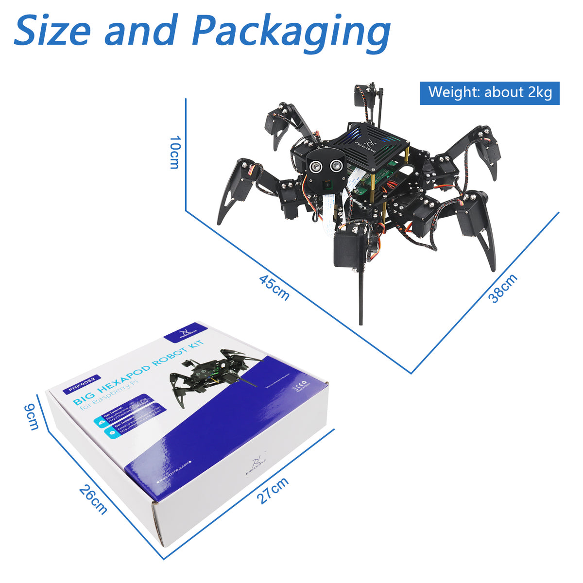 Freenove Big Hexapod Robot Kit for Raspberry Pi 5 4 Zero 2 W, Walking, Self Balancing, Face Recognition, Ultrasonic Ranging, App Control, Camera, Servo