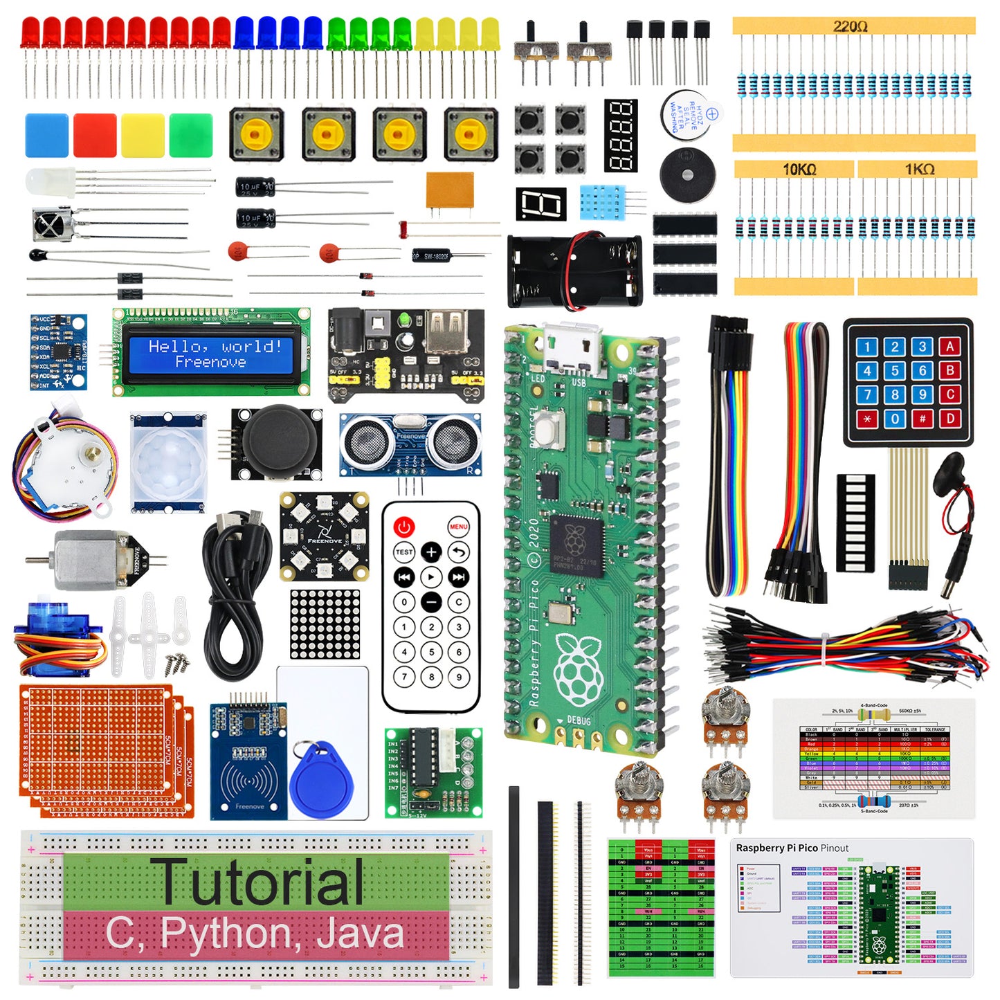 Freenove Ultimate Starter Kit for Raspberry Pi Pico 1 2 W 2W, 3 Sets of Code Python C Java, 767-Page Detailed Tutorial, 119 Example Projects, 220 Items