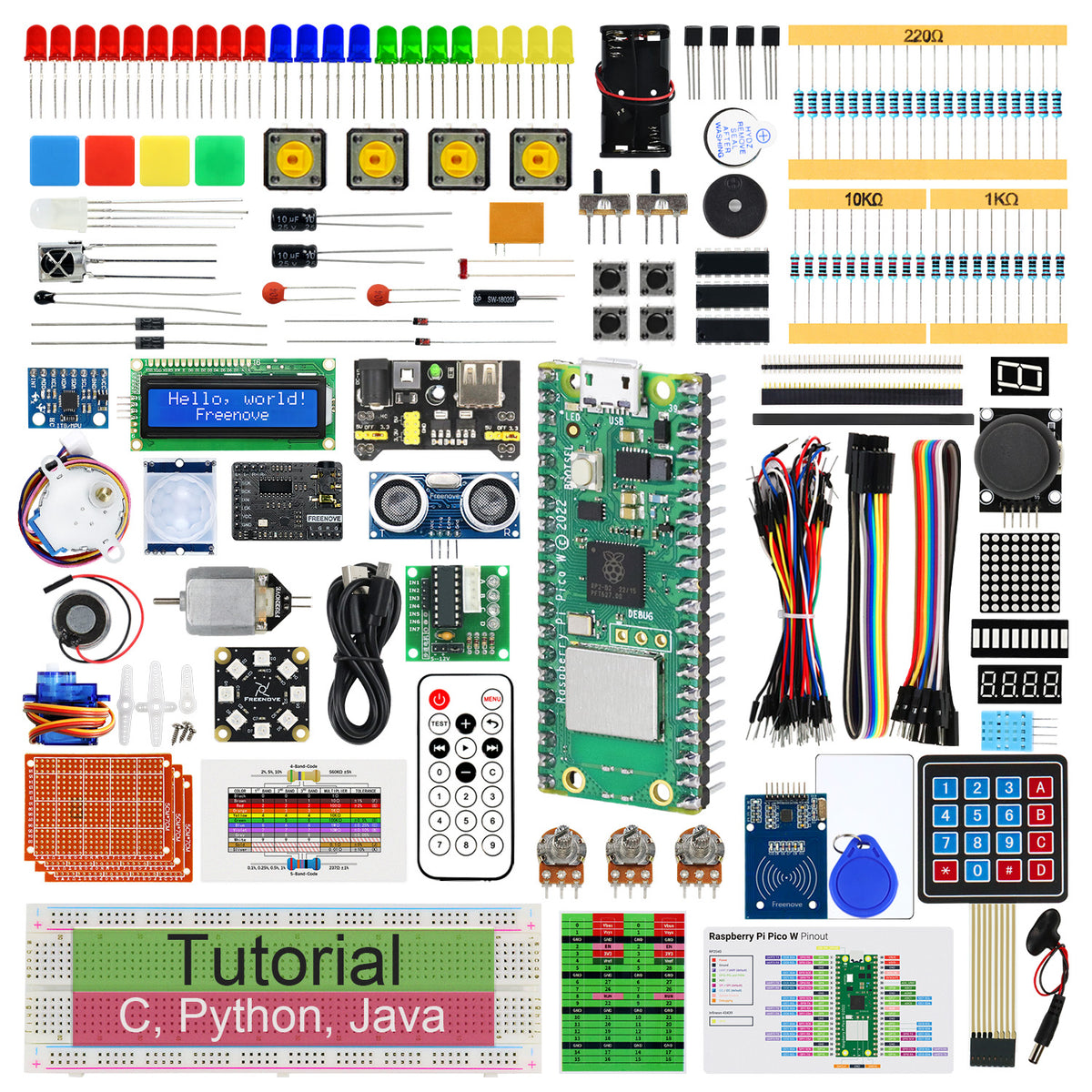 Freenove Ultimate Starter Kit for Raspberry Pi Pico 1 2 W 2W, 3 Sets of Code Python C Java, 767-Page Detailed Tutorial, 119 Example Projects, 220 Items