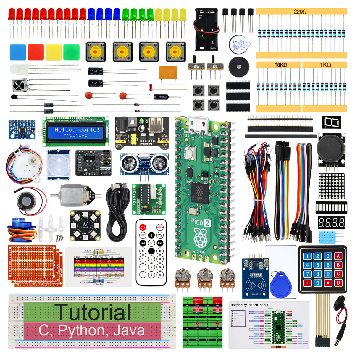 Freenove Ultimate Starter Kit for Raspberry Pi Pico 1 2 W 2W, 3 Sets of Code Python C Java, 767-Page Detailed Tutorial, 119 Example Projects, 220 Items