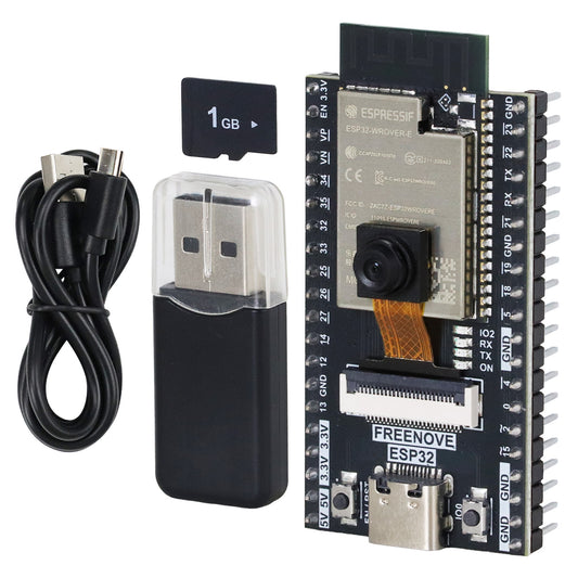 Freenove ESP32 DEV CAM Board Kit 1GB Card, Onboard Camera Wi-Fi Bluetooth, 240 MHz 32-bit Dual-core Microcontroller, Python C Code, Example Tutorial