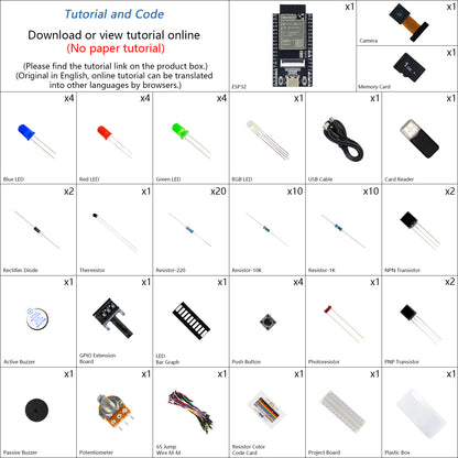 Freenove ESP32 DEV CAM Kit Basic Starter Kit, Onboard Camera Wi-Fi Bluetooth, 240 MHz 32-bit Dual-core, Python C Code, 400-Page Detailed Tutorial, 58 Projects, 143 Items