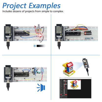 Freenove ESP32 DEV CAM Kit Basic Starter Kit, Onboard Camera Wi-Fi Bluetooth, 240 MHz 32-bit Dual-core, Python C Code, 400-Page Detailed Tutorial, 58 Projects, 143 Items