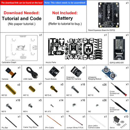 Freenove Robot Dog Kit for ESP32 CAM Camera Wi-Fi Bluetooth, Dual-core 32-bit 240 MHz Microcontroller, Walking, Touch Sensor, Ultrasonic Ranging, Buzzer, RGB LED, Servo, App