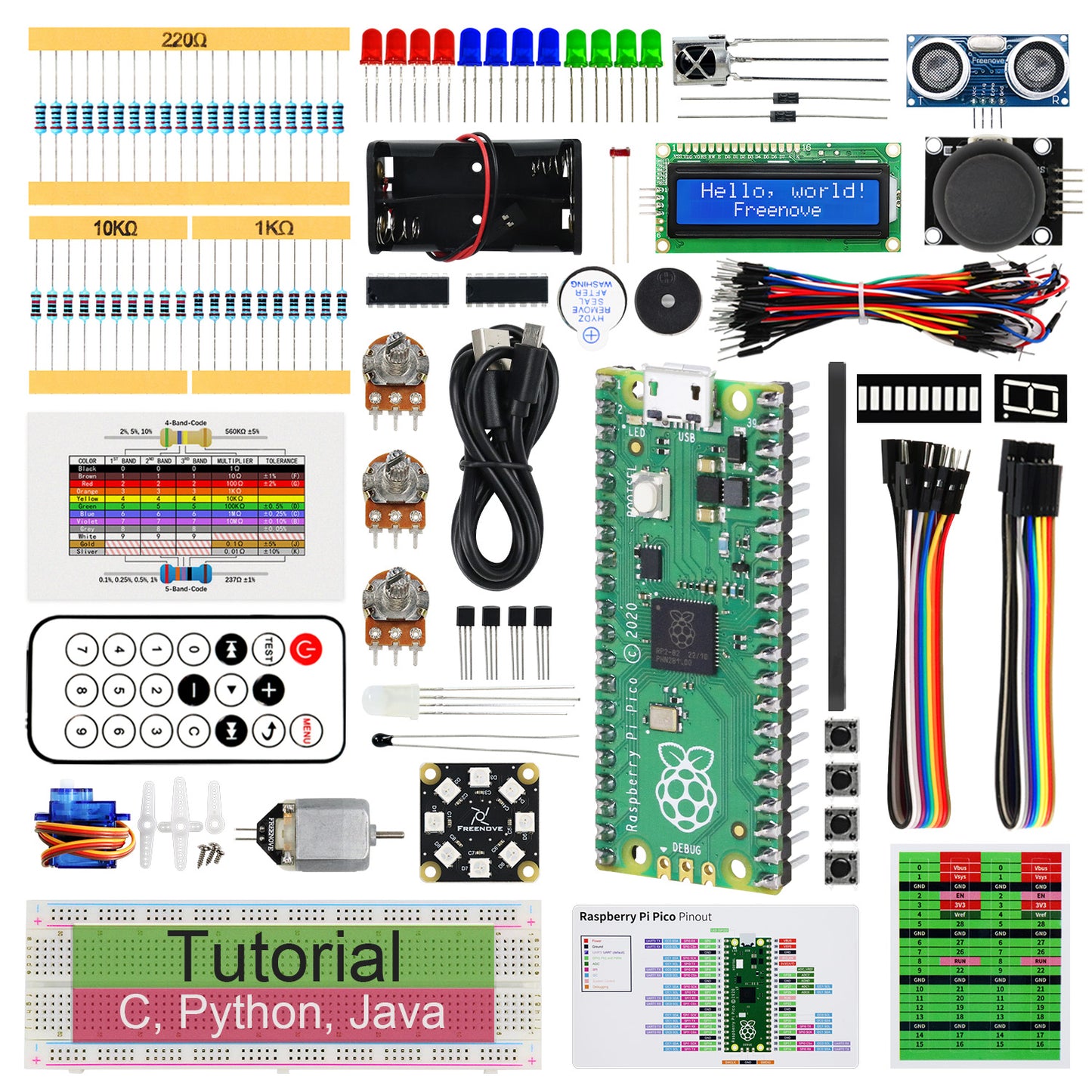 Freenove Super Starter Kit for Raspberry Pi Pico 1 2 W 2W, 3 Sets of Code Python C Java, 588-Page Detailed Tutorial, 94 Example Projects, 175 Items