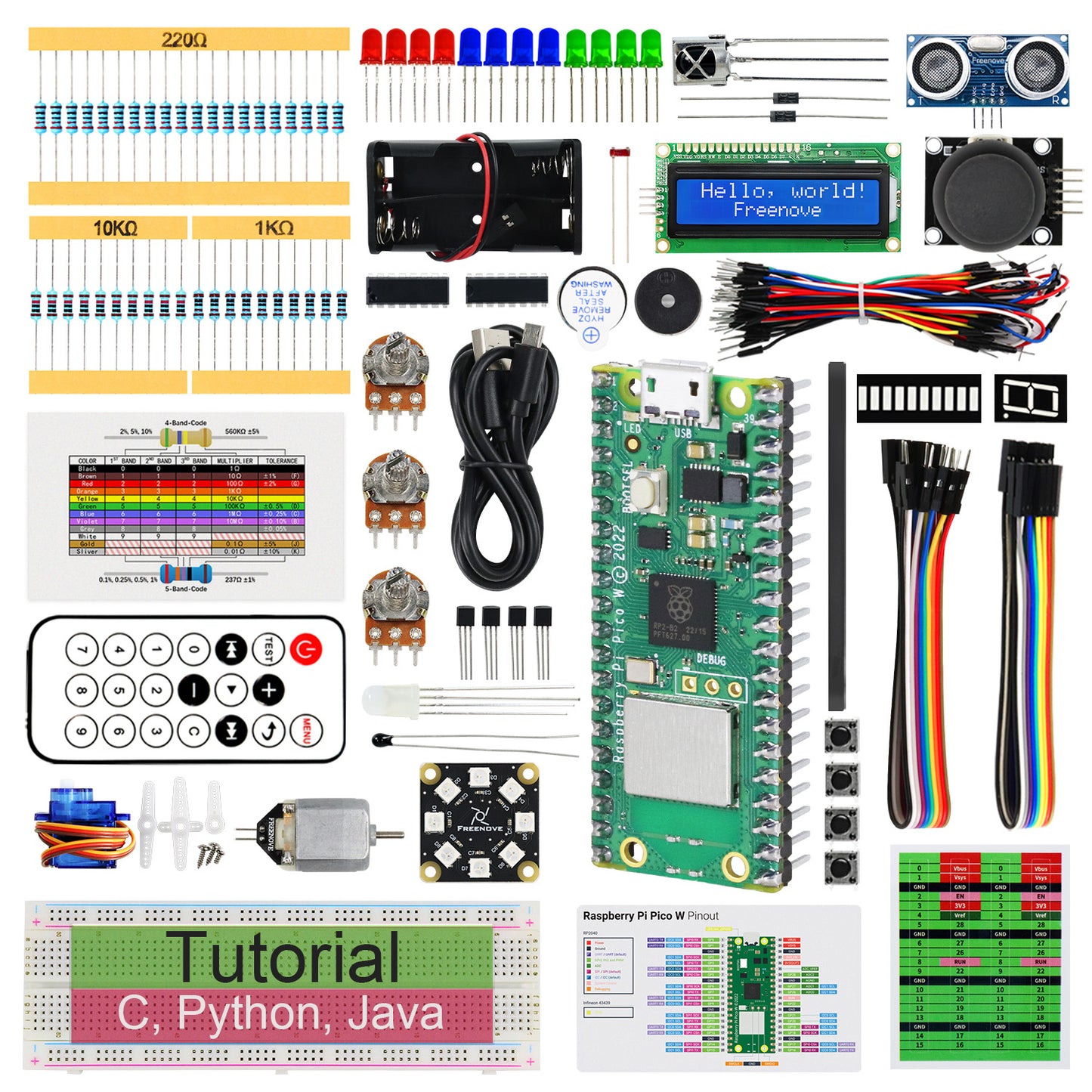 Freenove Super Starter Kit for Raspberry Pi Pico 1 2 W 2W, 3 Sets of Code Python C Java, 588-Page Detailed Tutorial, 94 Example Projects, 175 Items