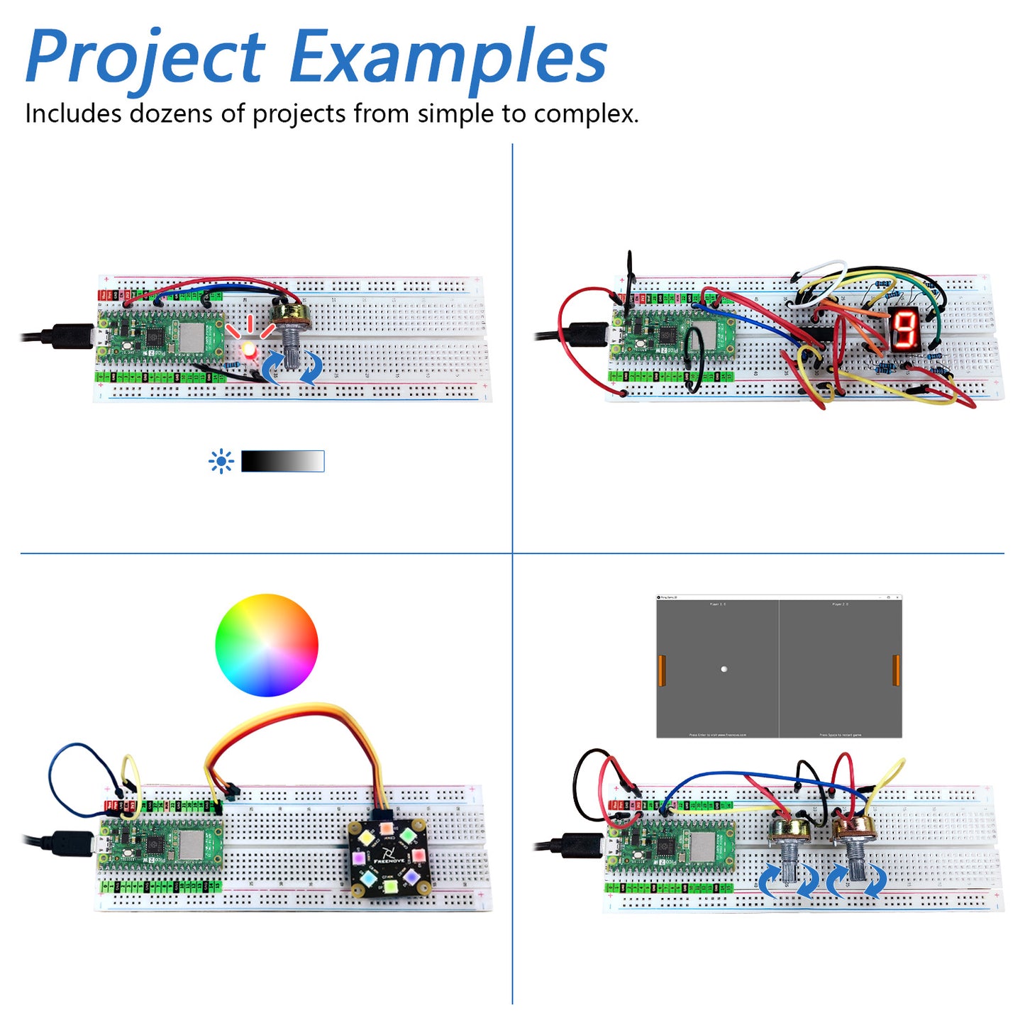 Freenove Super Starter Kit for Raspberry Pi Pico 1 2 W 2W, 3 Sets of Code Python C Java, 588-Page Detailed Tutorial, 94 Example Projects, 175 Items