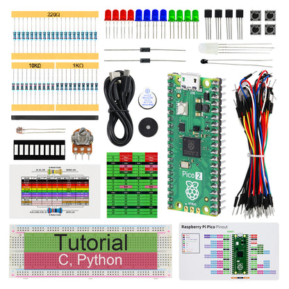 Freenove Basic Starter Kit for Raspberry Pi Pico 1 2 W 2W, 2 Sets of Code Python C, 386-Page Detailed Tutorial, 55 Example Projects, 142 Items
