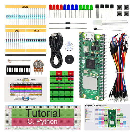 Freenove Basic Starter Kit for Raspberry Pi Pico 1 2 W 2W, 2 Sets of Code Python C, 386-Page Detailed Tutorial, 55 Example Projects, 142 Items