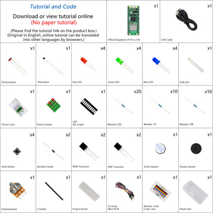 Freenove Basic Starter Kit for Raspberry Pi Pico 1 2 W 2W, 2 Sets of Code Python C, 386-Page Detailed Tutorial, 55 Example Projects, 142 Items