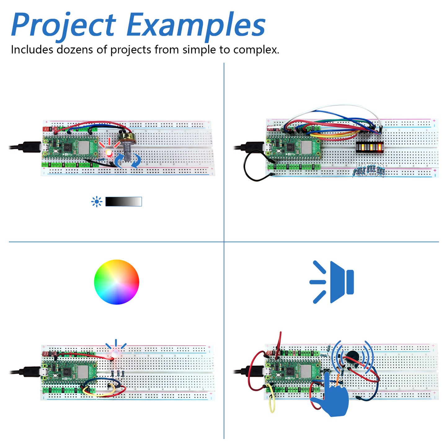 Freenove Basic Starter Kit for Raspberry Pi Pico 1 2 W 2W, 2 Sets of Code Python C, 386-Page Detailed Tutorial, 55 Example Projects, 142 Items