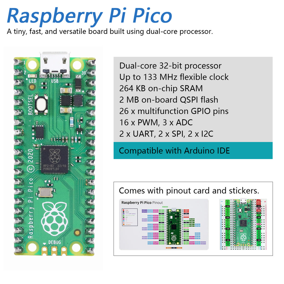Freenove Raspberry Pi Pico W H WH Board Pre-Soldered Header, Dual-core 32-bit 133 MHz Processor Development Board, Python C Java Code, Example Projects Tutorial