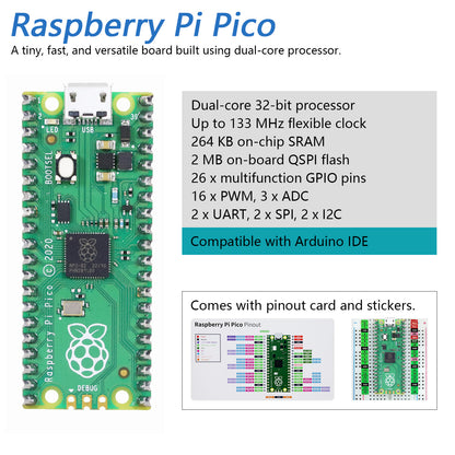 Freenove Raspberry Pi Pico W H WH Board Pre-Soldered Header, Dual-core 32-bit 133 MHz Processor Development Board, Python C Java Code, Example Projects Tutorial