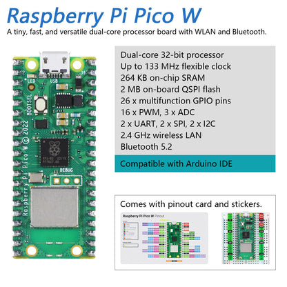 Freenove Raspberry Pi Pico W H WH Board Pre-Soldered Header, Dual-core 32-bit 133 MHz Processor Development Board, Python C Java Code, Example Projects Tutorial