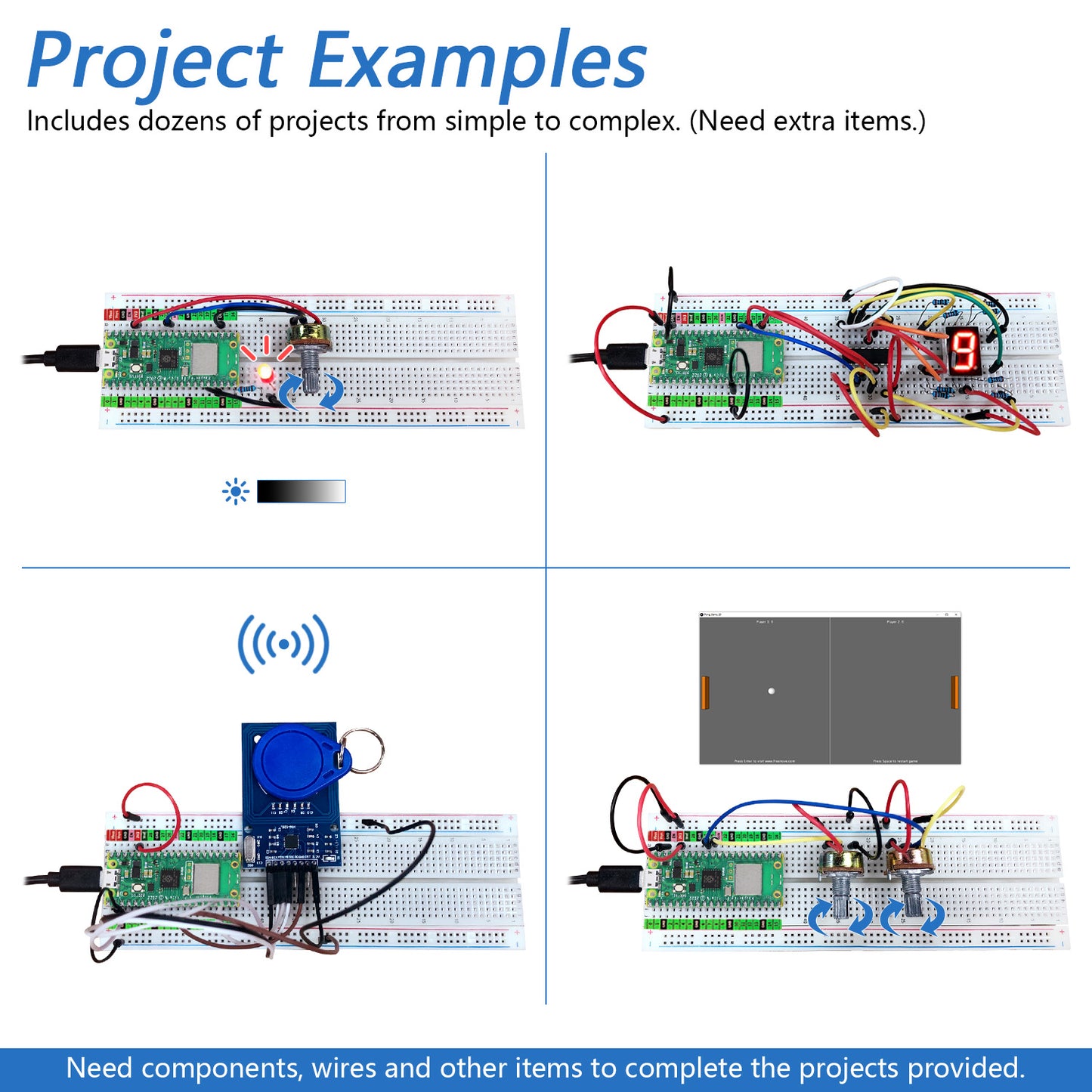 Freenove Raspberry Pi Pico W H WH Board Pre-Soldered Header, Dual-core 32-bit 133 MHz Processor Development Board, Python C Java Code, Example Projects Tutorial