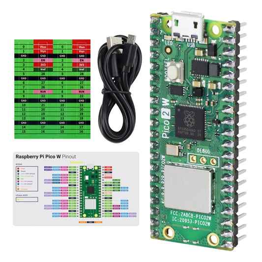 Freenove Raspberry Pi Pico 2 W Board Pre-Soldered Header, Dual-architecture Dual-core 32-bit 150 MHz Development Board, Python C Java, Example Projects Tutorial