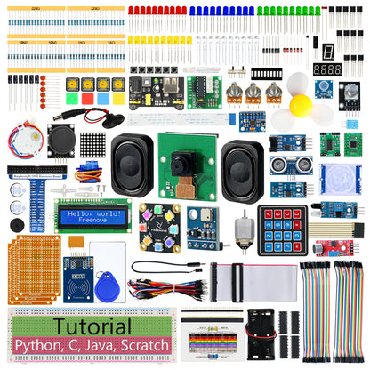 Freenove Complete Starter Kit for Raspberry Pi 5 4 B 3 B+ 500 Zero 2 W, 1170-Page Tutorial, Python C Java Scratch Processing Code, 386 Items, 164 Projects, Camera Speaker