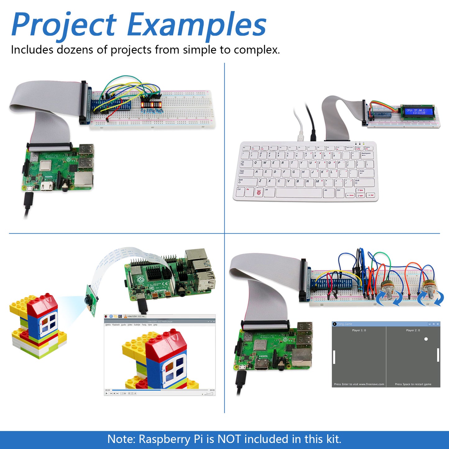 Freenove Complete Starter Kit for Raspberry Pi 5 4 B 3 B+ Zero 2 W, 1170-Page Tutorial, 164 Projects, 386 Items, Python C Java Scratch Processing Code, Camera Speaker