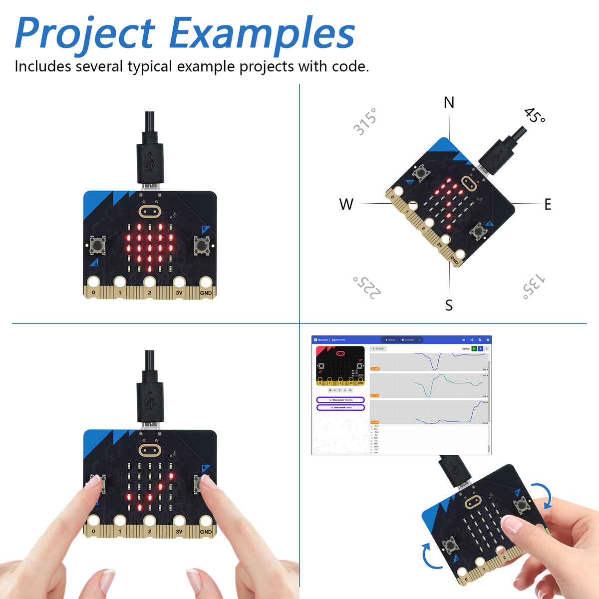 Freenove micro:bit V2 Board Kit with USB Cable, Blocks Visual Programming Language Code and Python Code, Detailed Tutorial, Example Projects