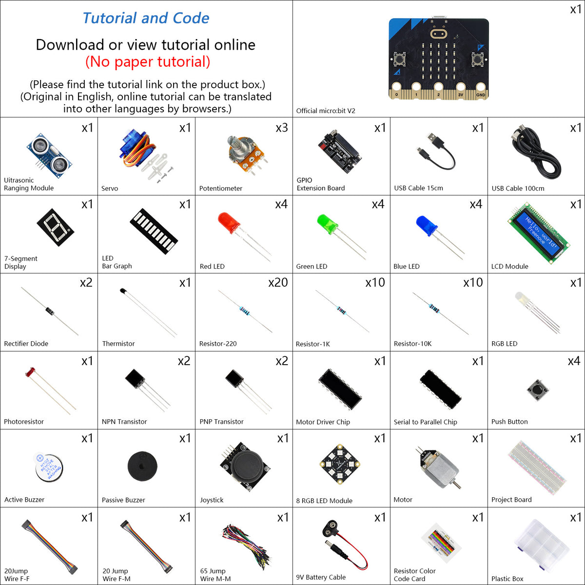 Freenove Super Starter Kit for micro:bit V2, Blocks Visual Programming Language Code and Python Code, 266-Page Detailed Tutorial, 38 Projects, 192 Items