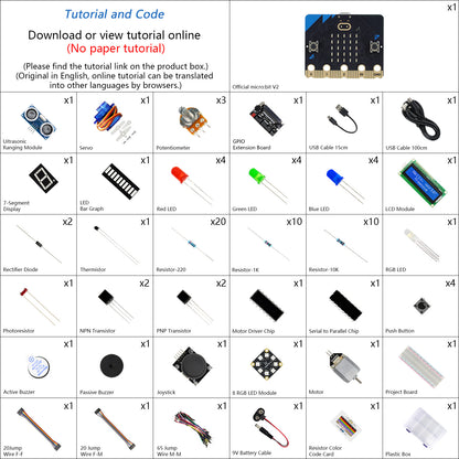 Freenove Super Starter Kit for micro:bit V2, Blocks Visual Programming Language Code and Python Code, 266-Page Detailed Tutorial, 38 Projects, 192 Items