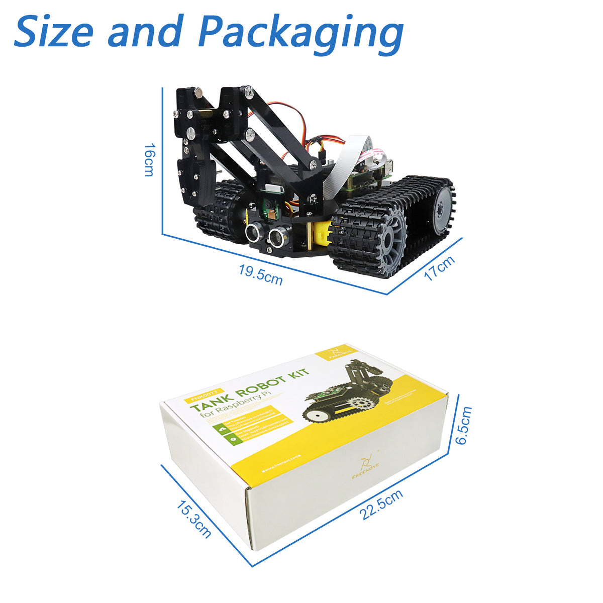 Freenove Tank Robot Kit for Raspberry Pi 5 4 Zero 2 W, Crawler Chassis, Grab Objects, Ball Tracing, Line Tracking, Obstacle Avoidance, App Control, Camera, Servo