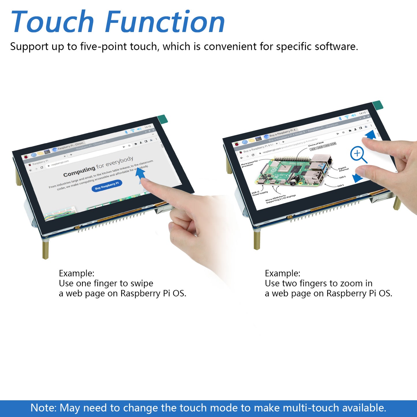 Freenove Touchscreen for Raspberry Pi 5 4 Screen Display Monitor 4.3 Inch IPS, 800x480 Pixel, 5-Point Capacitive Touch Screen, Driver-Free