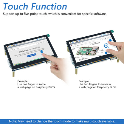 Freenove Touchscreen for Raspberry Pi 5 4 Screen Display Monitor 4.3 Inch IPS, 800x480 Pixel, 5-Point Capacitive Touch Screen, Driver-Free