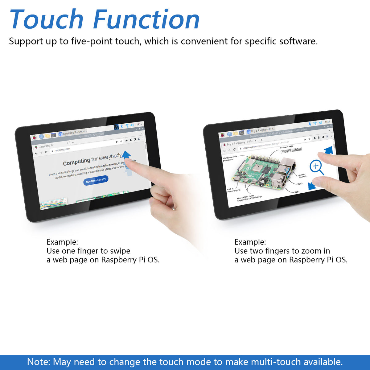 Freenove Touch Display for Raspberry Pi 5 4 Screen Monitor 7 Inch IPS, 800x480 Pixel, 5-Point Capacitive Touchscreen, Driver-Free
